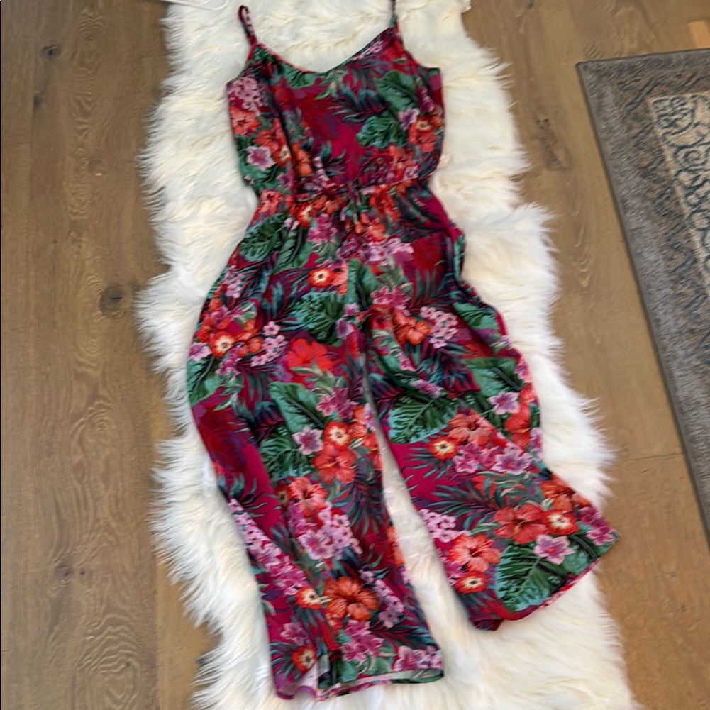 Show Me Your Mumu Red And Green Floral Jumpsuit With Wide-Leg Design
